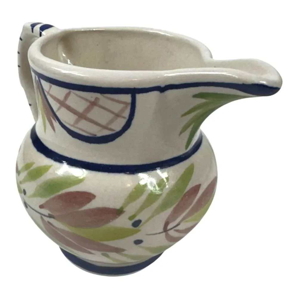 Stebner‎ Pottery 1995 Ceramic Creamer Pitcher Hand Painted Quimper Cottage VTG